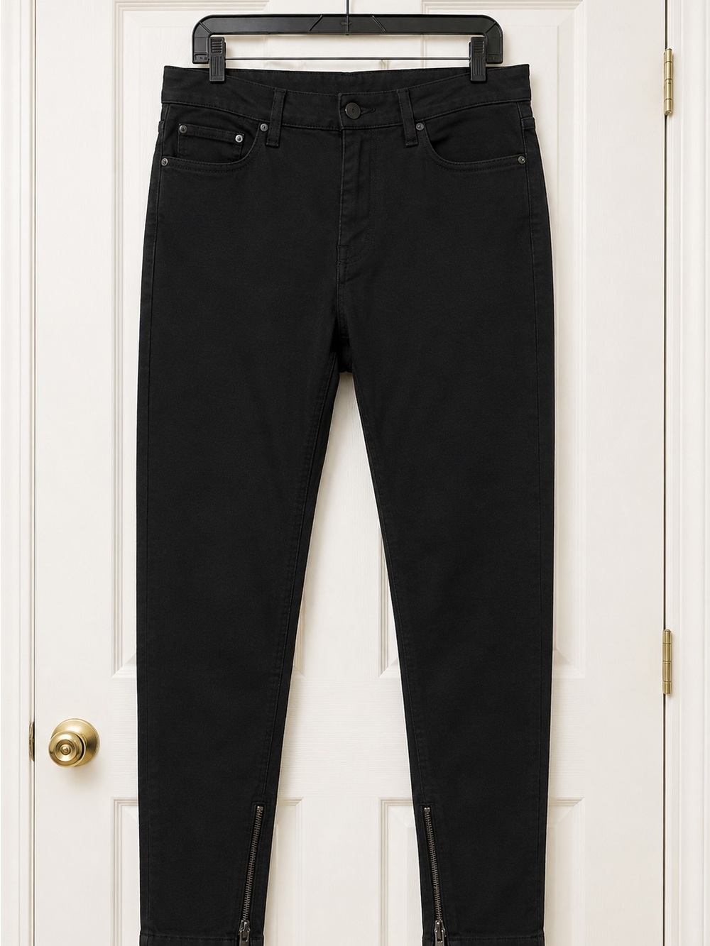 MNML Men's Black Slim Fit Jeans Cotton Denim Ankle Zip 5-Pocket